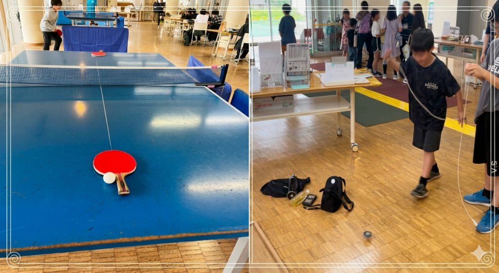 ころぽっくるの卓球台とコマ遊び